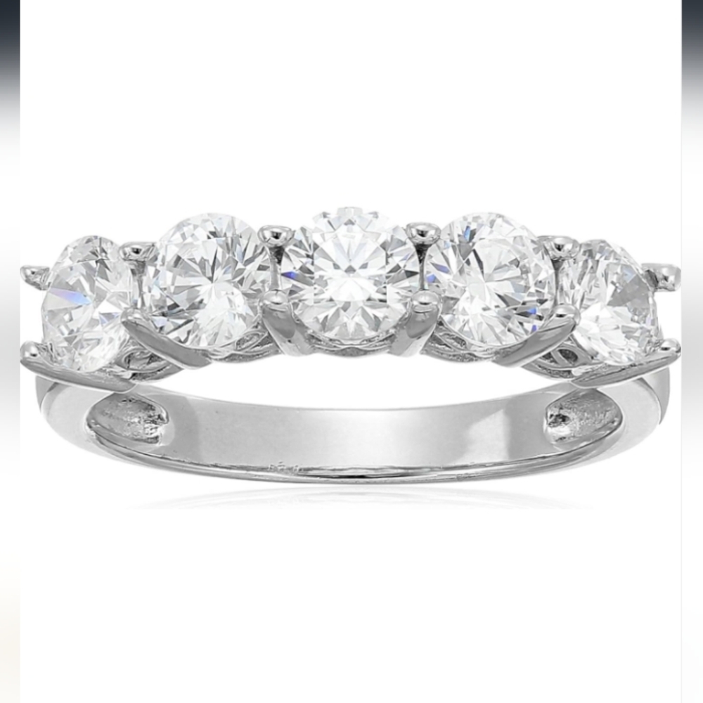 Amazon Essentials Sterling Silver Five-Stone Cubic Zarconia 2 Ct NWT